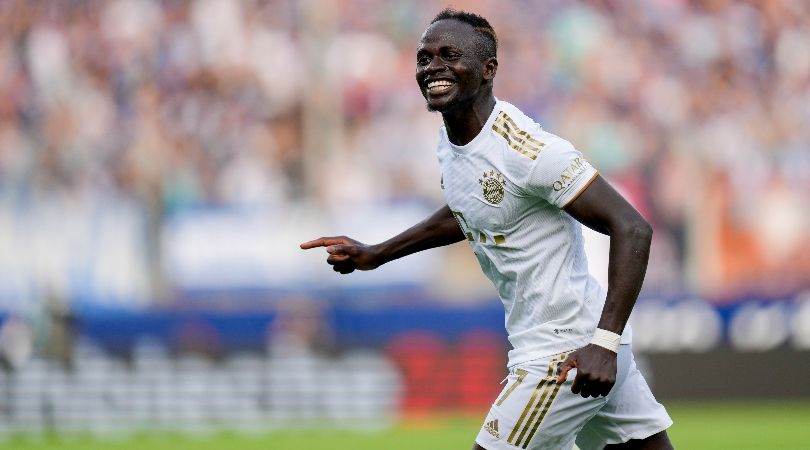 Sadio Mane celebrates after scoring for Bayern Munich against Bochum.