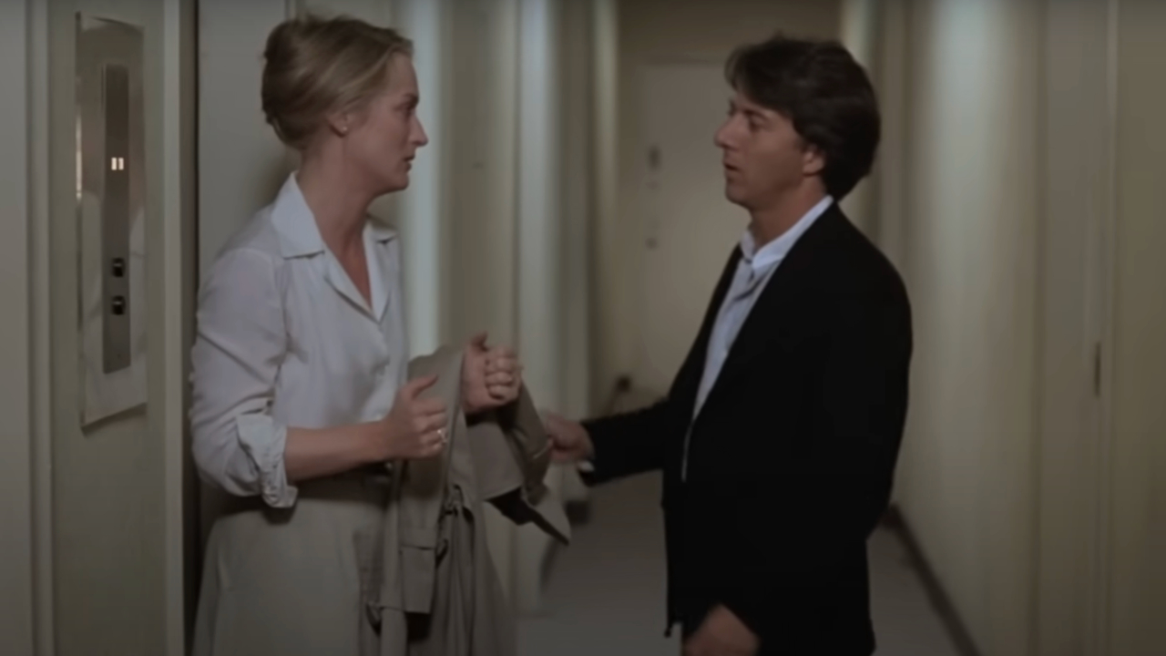 Meryl Streep and Dustin Hoffman argue in the hallway in Kramer vs. Kramer.