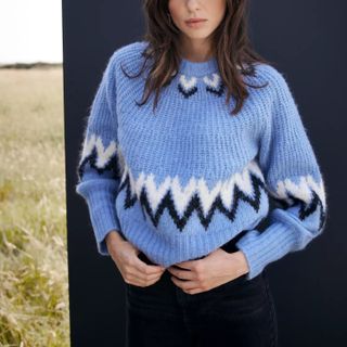 Mint Velvet Fair Isle Stripe Jumper, Blue/multi