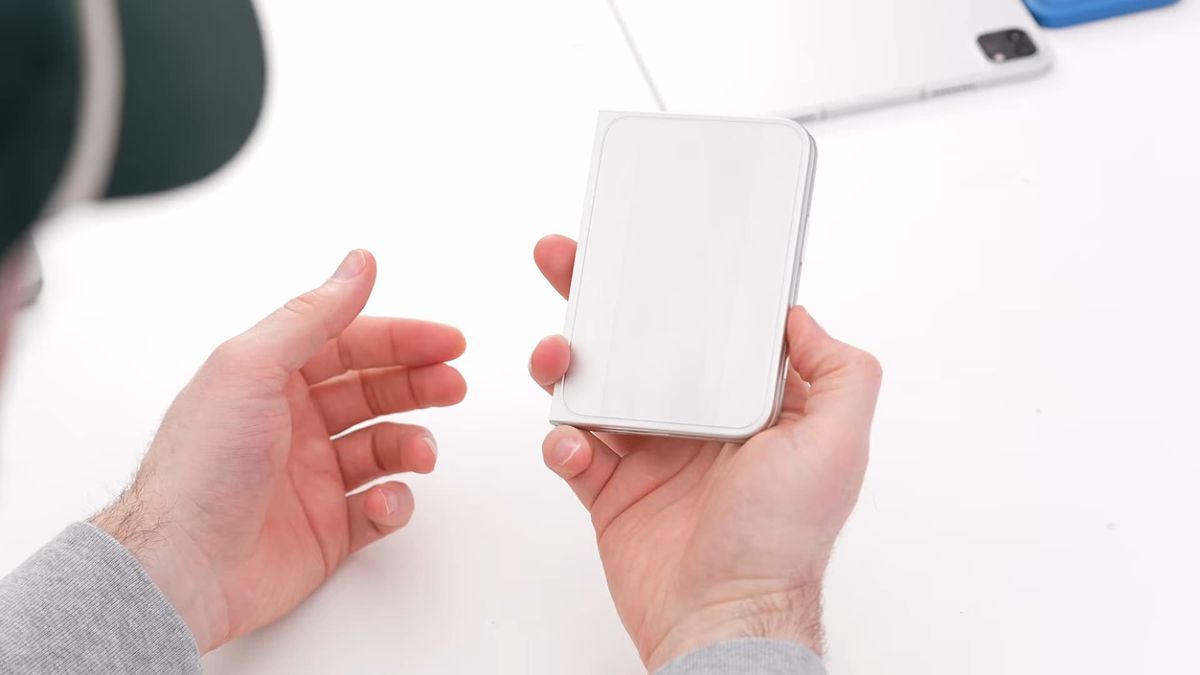 Unbox Therapy examines a dummy unit of Apple's folding iPhone Ultra.