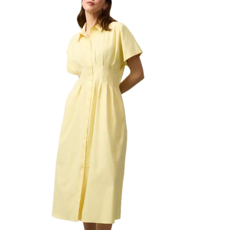 TU Clothing , Yellow Pleated Waist Midi Shirt Dress