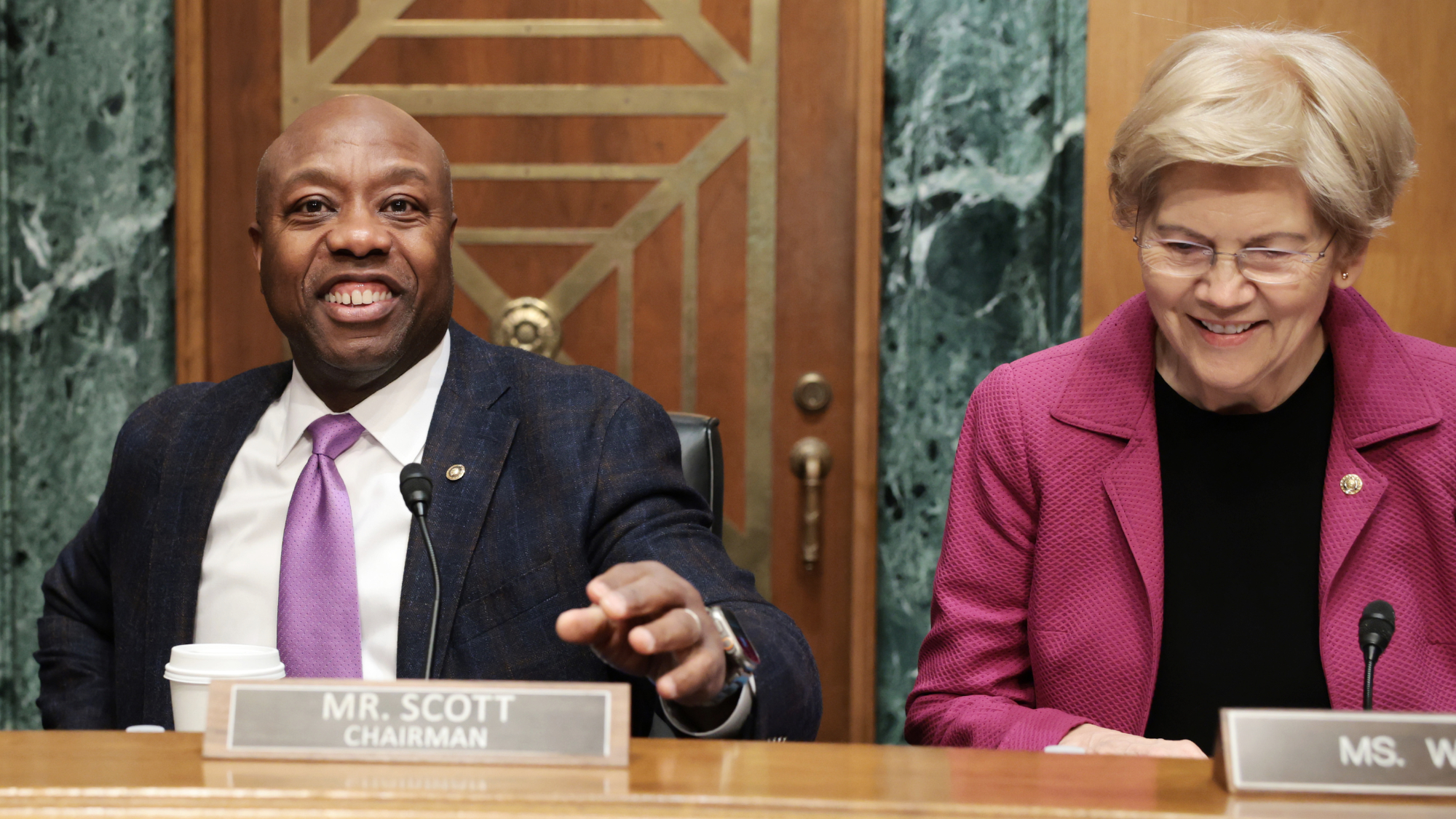 Sen. Tim Scott (R-S.C.) and Sen. Elizabeth Warren (D-Mass.)
