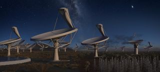 Artist's conception of the Square Kilometre Array, a set of telescopes that will work together using a technique called interferometry.