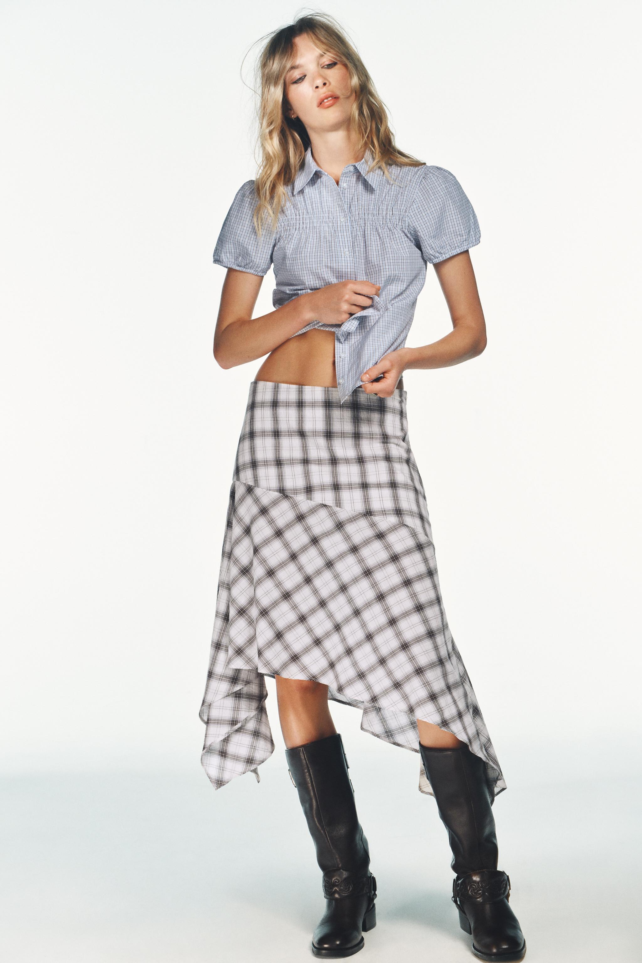 Asymmetric Plaid Skirt