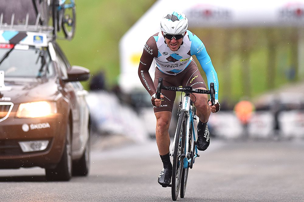 Samuel Dumoulin in action during the Tour de Romandie prologue