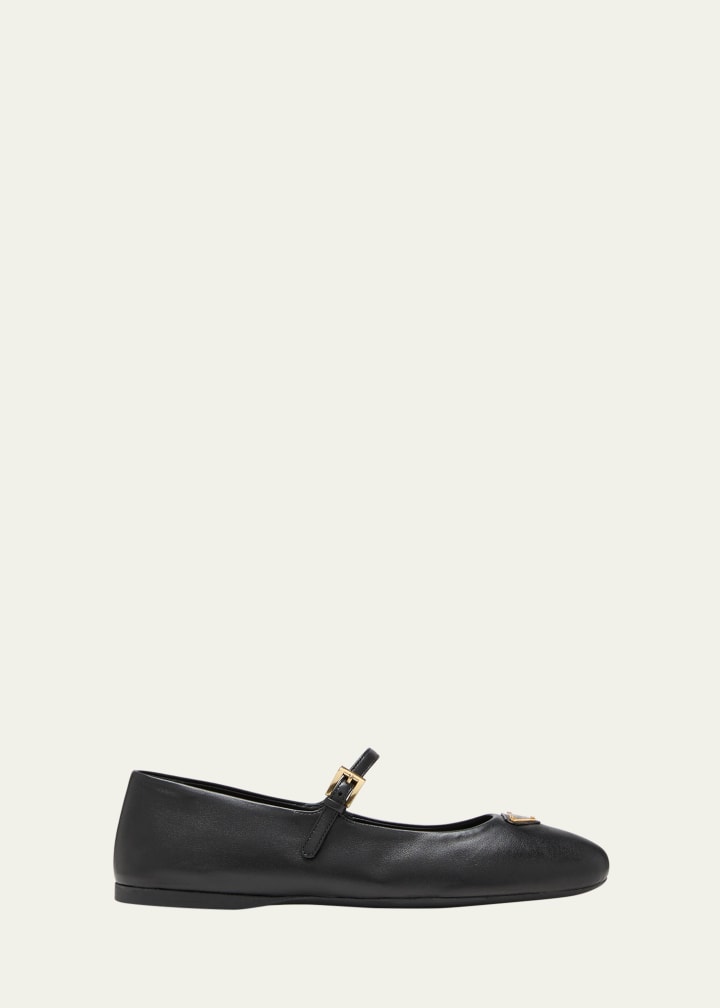 Lambskin Triangle Mary Jane Ballerina Flats