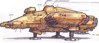 Alien; a sketch of a yellow spaceship