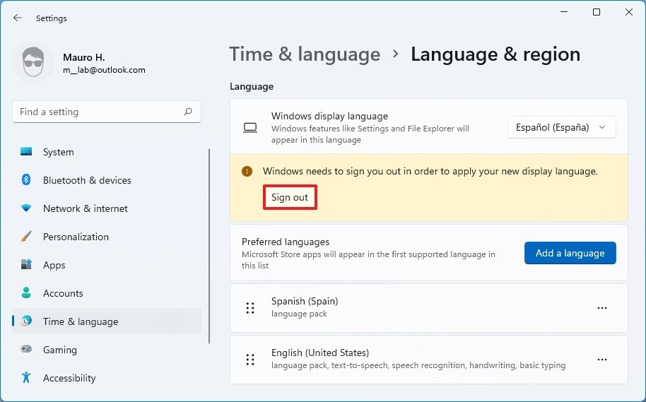 Sign out apply language settings