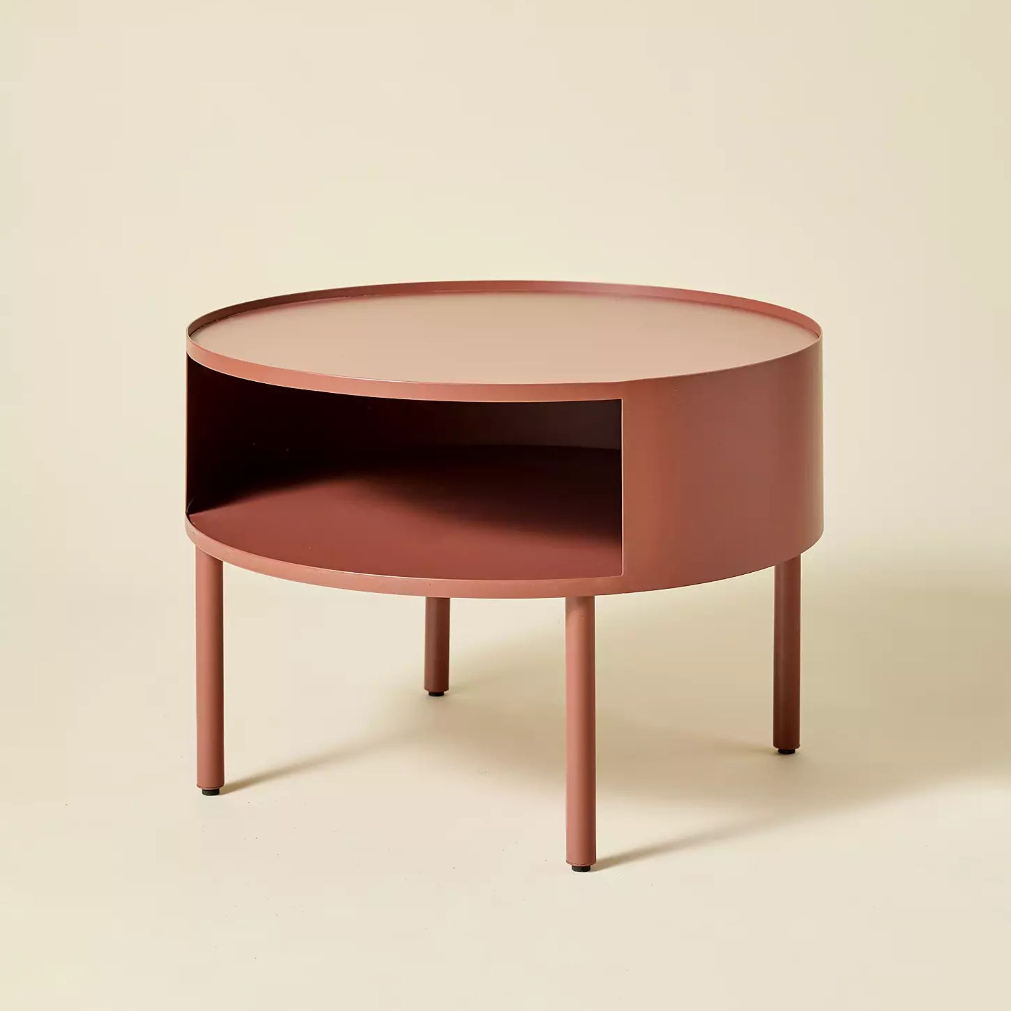 Muted orange metal coffee table 