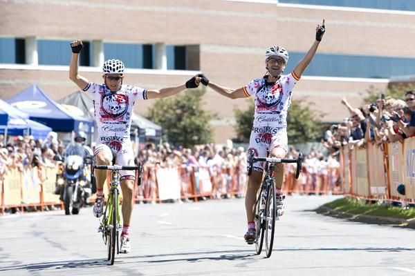 Rock Racing teammates Francisco Mancebo Perez and Oscar Sevilla cross the line together in Utah.