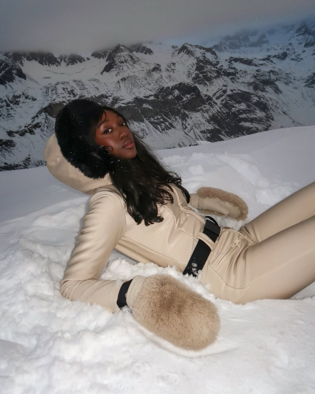 Emmanuelle Koffi with berry-toned cheeks and lips