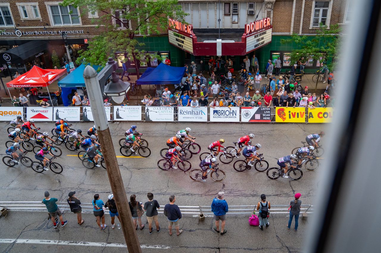 An overhead view of the elite women's field at 2024 Downer Classic