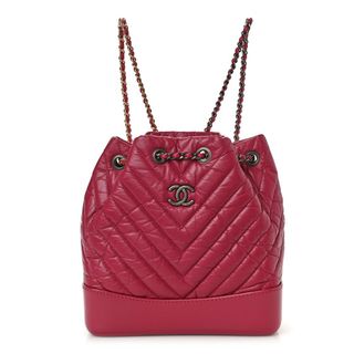 Chanel Aged Calfskin Chevron Quilted Small Gabrielle Backpack Dark Pink