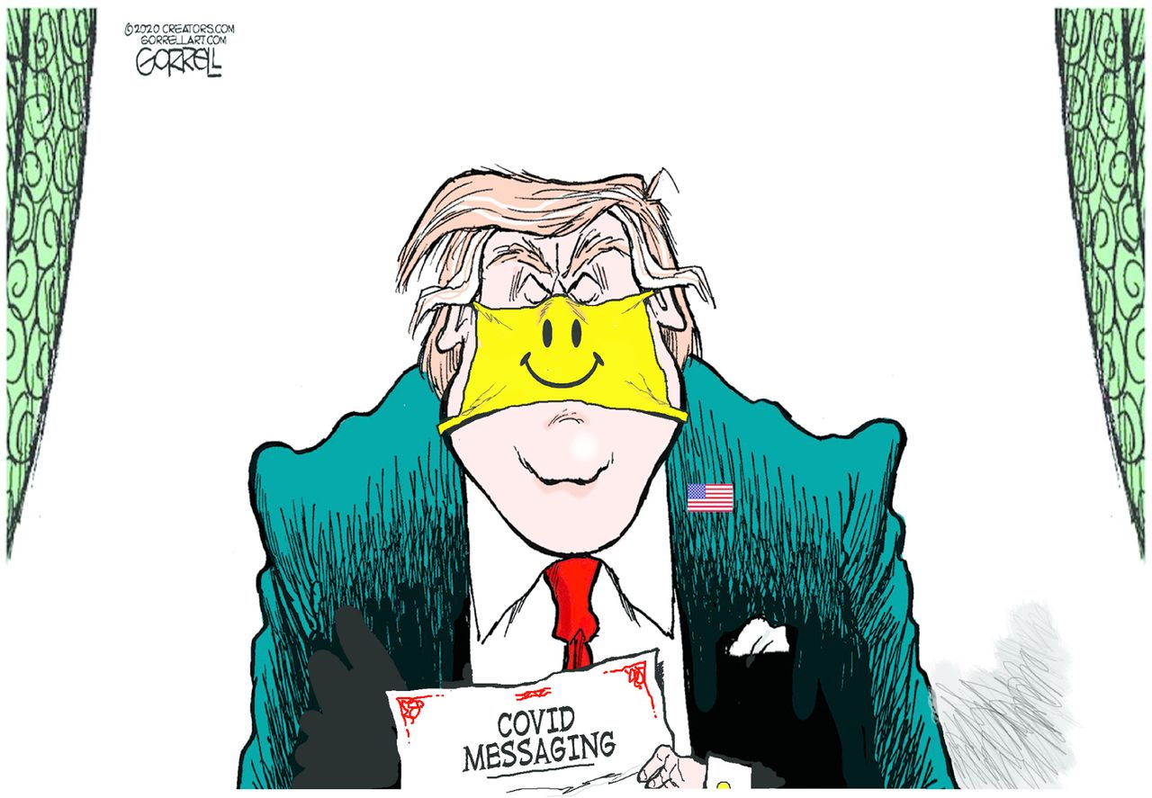 Political Cartoon U.S. Trump COVID messaging