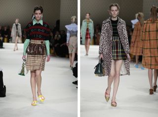 2 individual images with Female models on the runway of Miu Miu A/W 2015 Womens fashion show