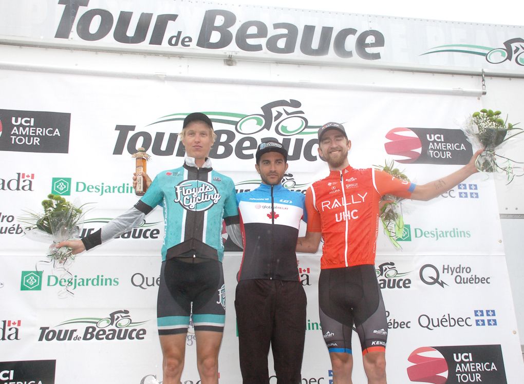 Swirbul, Piccoli and Murphy on the stage 2 podium at Tour de Beauce