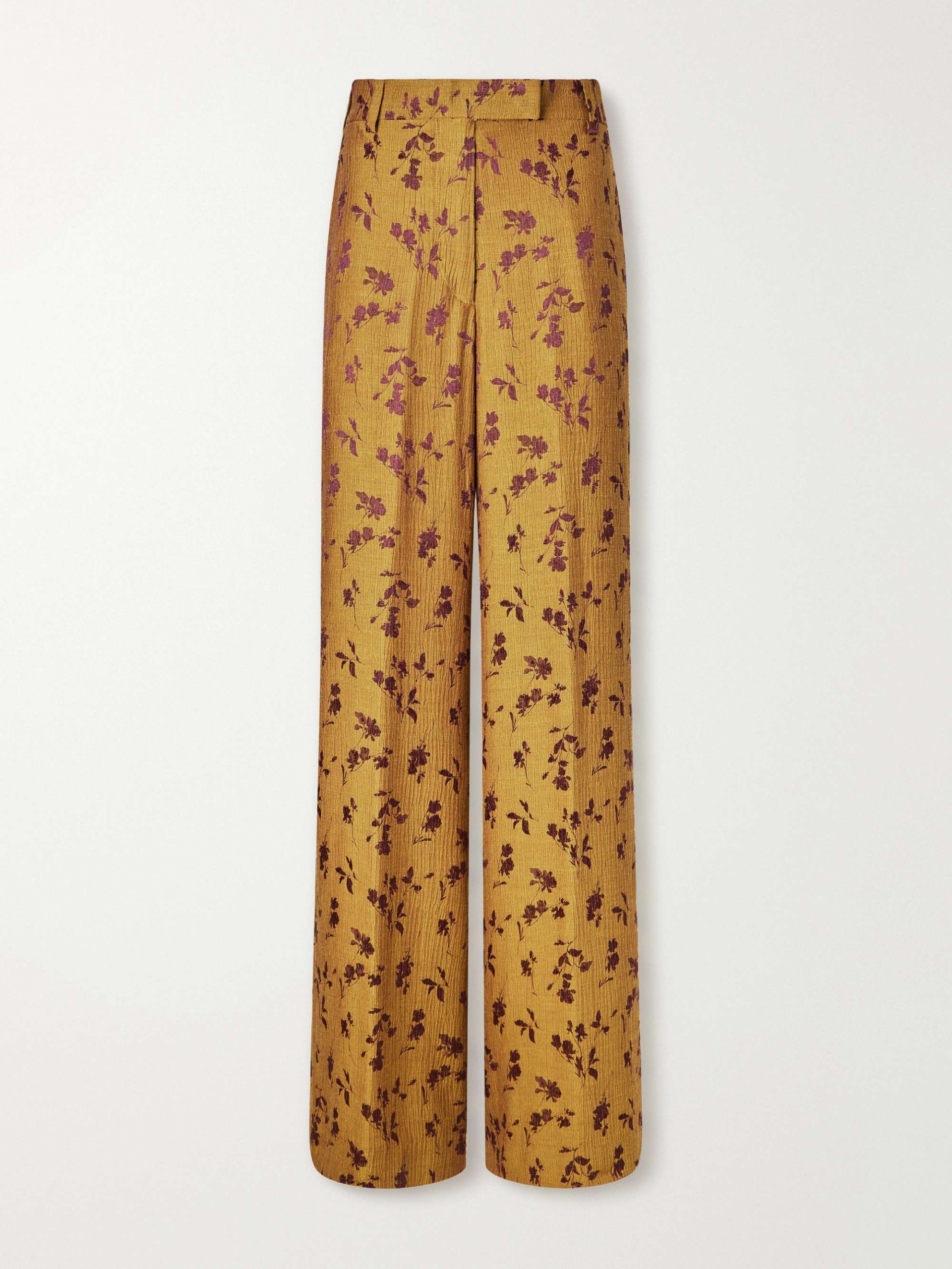 Floral-Jacquard Cloqu&amp;eacute; Wide-Leg Pants