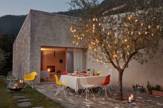 vitra furniture and outdoor lights on modern patio