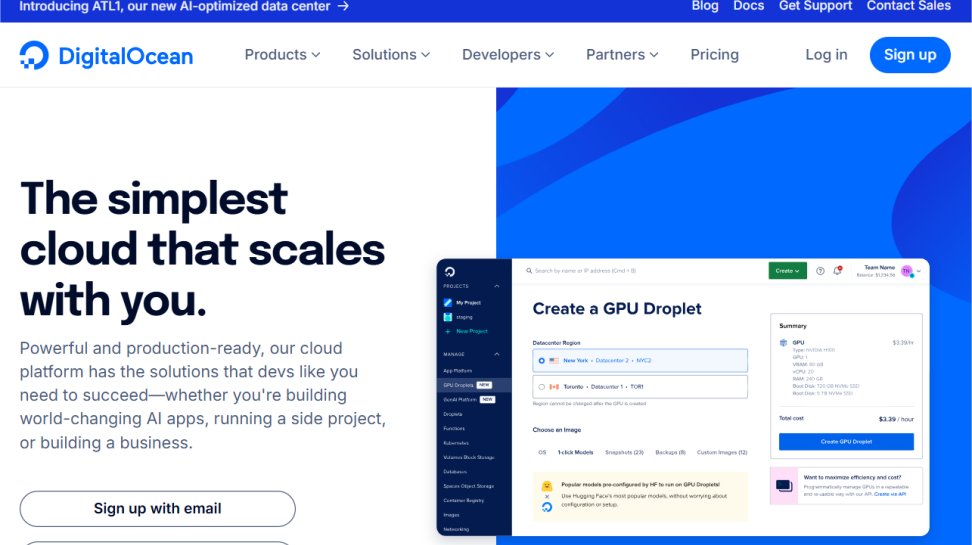 DigitalOcean website screenshot (July 2025).