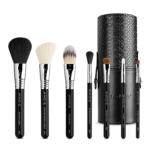 Sigma Beauty Makeup Brush Set &amp;ndash; 7-Piece Travel Makeup Brushes for Flawless Application of Foundation Makeup, Blending, Contour, Eyeshadow &amp;amp; Brow Makeup &amp;ndash; Compact &amp;amp; Stylish Carrying Case (8 Pcs)