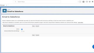 Configuring the Email to Salesforce settings in Salesforce.