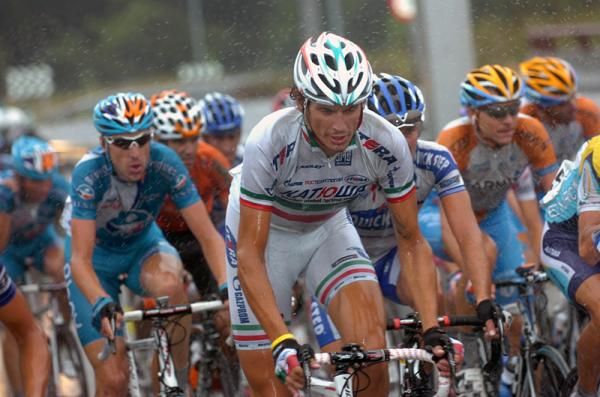 Filippo Pozzato (Team Katusha), the Italian national road champion, endures rainy conditions.