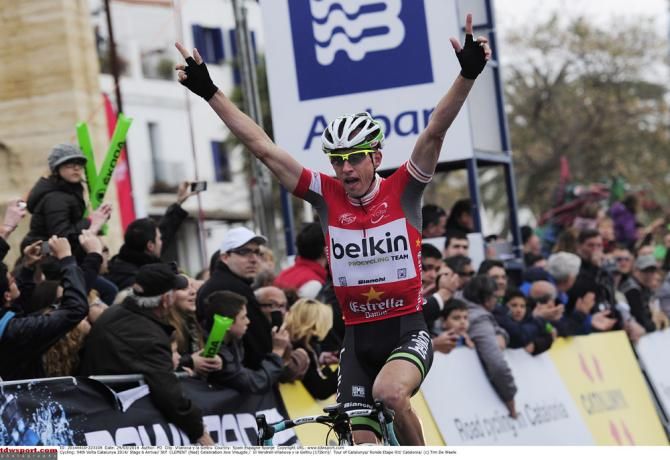 Catalunya mountains leader Stef Clement (Belkin) won stage 6 after riding away from his eight breakaway companions in the closing kilometres