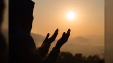 A person is silhouetted against the sun