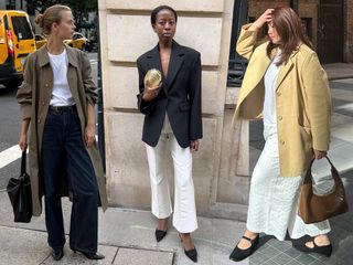 fashion collage of three influencers including Clara Dyrhauge, Sylvie Mus, and Marina Torres wearing outfits with chic basics