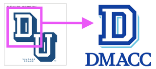 Drake university logo compared to DMACC