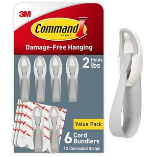 Command Cord Bundlers, Damage Free Hanging Cord Organizer, No Tools Cord Bundler for Hanging Electrical Cables, 6 Gray Cord Bundlers and 12 Command Strips