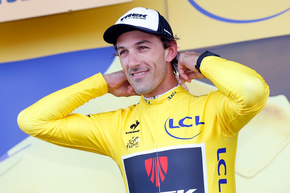 Fabian Cancellara dons the yellow jersey after stage 2.