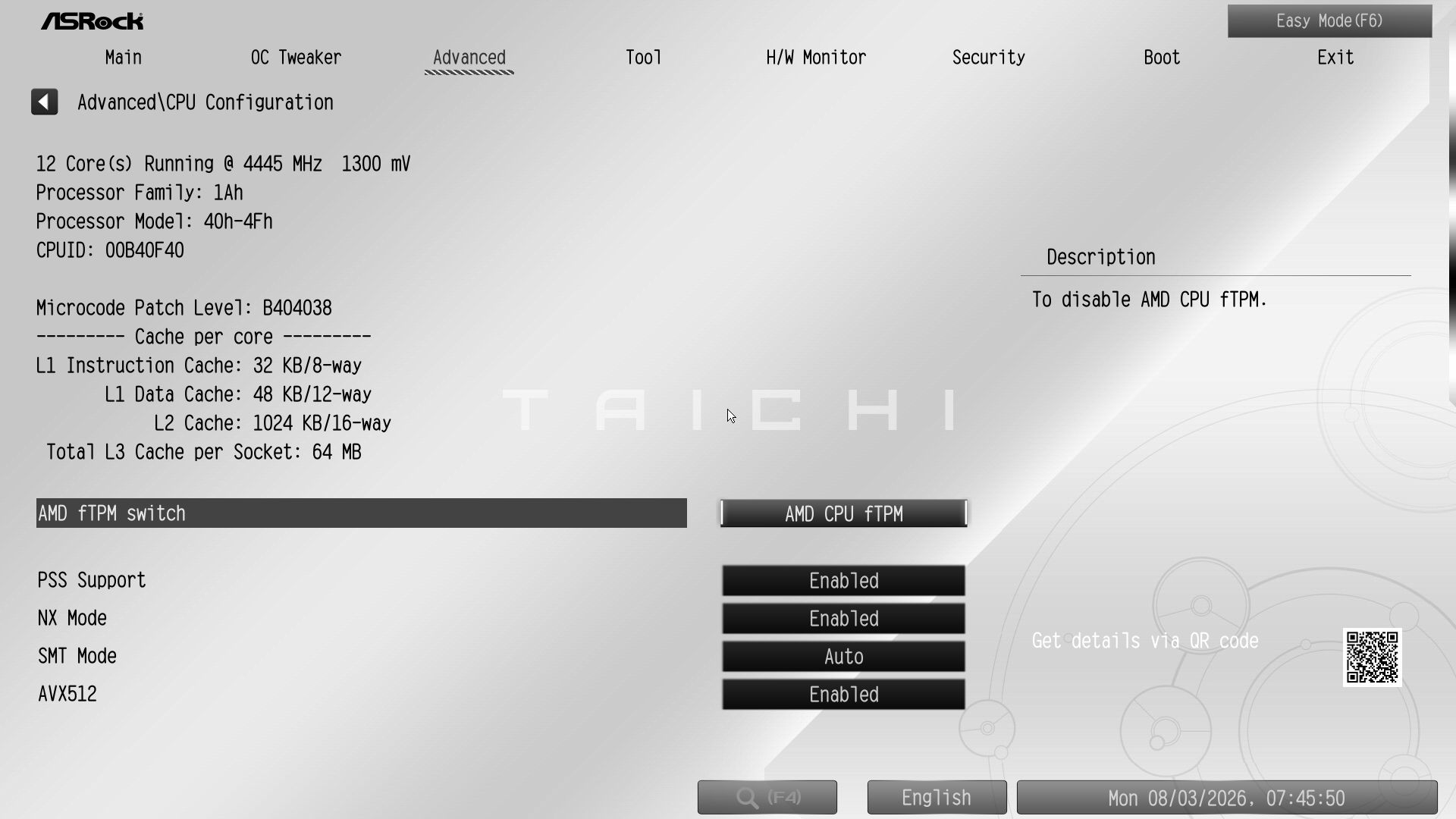 ASRock X870E Taichi White - BIOS