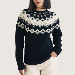 Black Fair Isle Knitted Wool Jumper