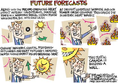 Editorial cartoon U.S. Future forecast climate change summer heat Canada