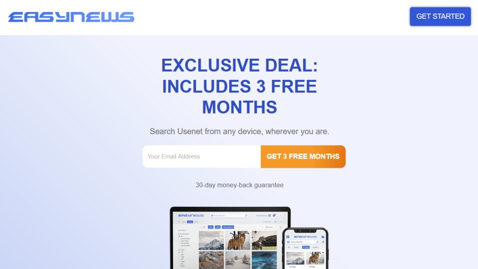 Easynews website screenshot (August 2025).