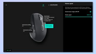 A screenshot of the Logitech Logi Options+ software being used to tweak the settings of the Logitech MX Anywhere 3S wireless mouse.