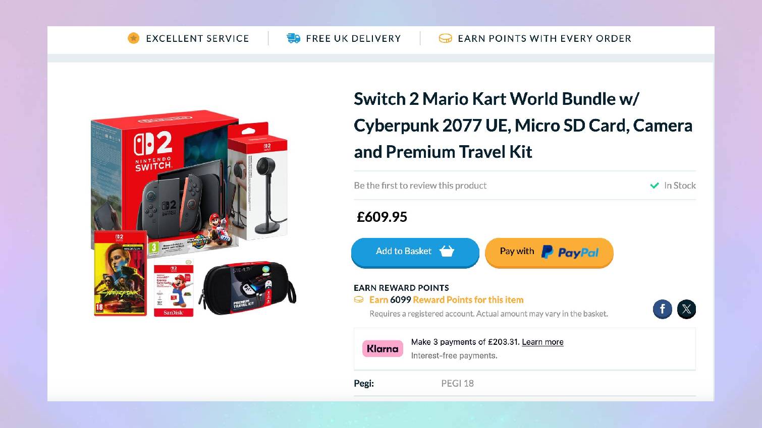 Screenshot of The Game Collection Switch 2 bundle listing on colored background