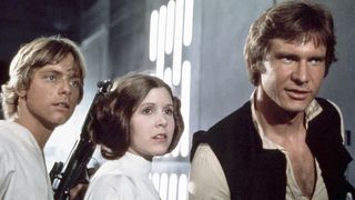 Luke, Han, and Leia stand in the Death Star in Star Wars