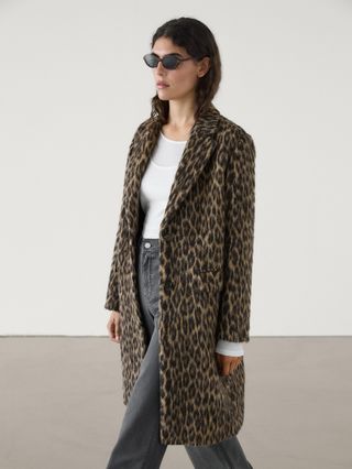 Long Textured Animal Print Coat