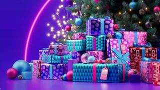 Epic Games Store 2023 Holiday Sale art - wrapped gifts under a Christmas tree