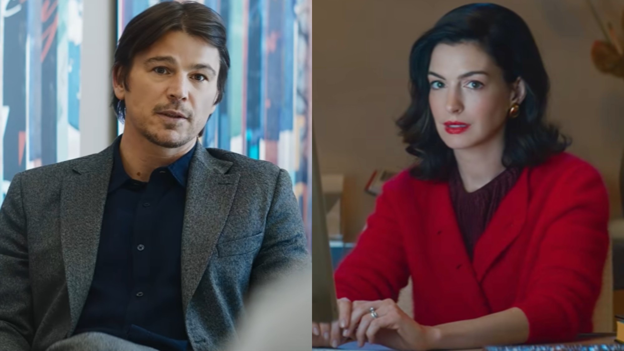 From left to right: A side-by-side of Josh Hartnett and Anne Hathaway in Verity. 