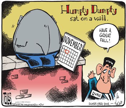 Political cartoon U.S. Paul Ryan retirement midterms GOP Humpty Dumpty