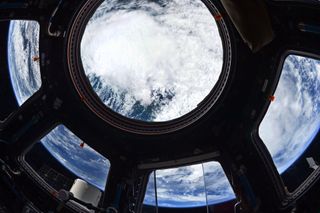 Tropical Storm Harvey fills the International Space Station's cupola in this photo taken by NASA astronaut Randy Bresnik.
