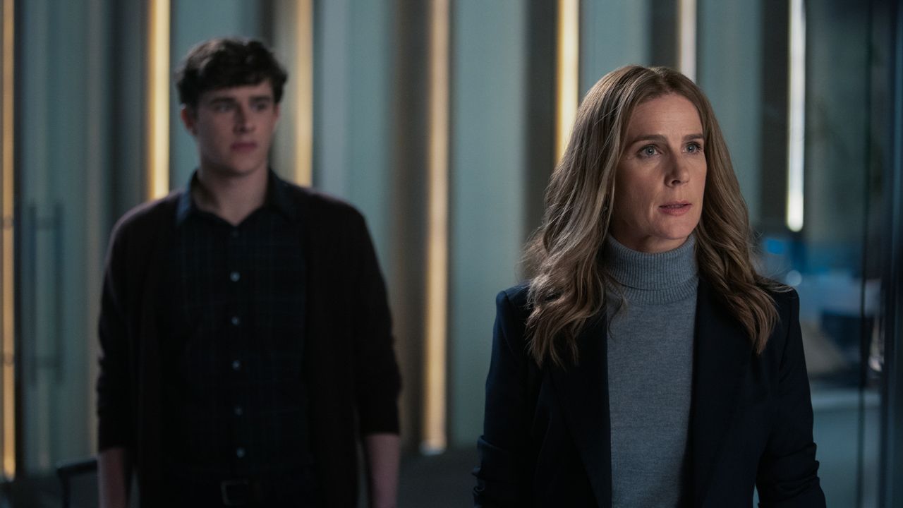 David Sullivan as Faber and Rachel Griffiths as Gretchen in "The Wilds" on Amazon Prime Video.