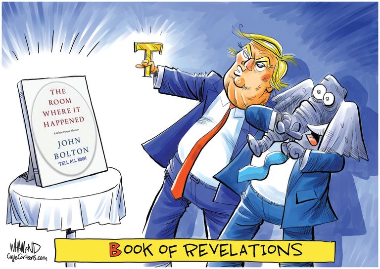 Political Cartoon U.S. Trump Bolton book revelations