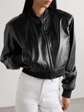 Frankie Shop Micky Cropped Faux Leather Bomber Jacket