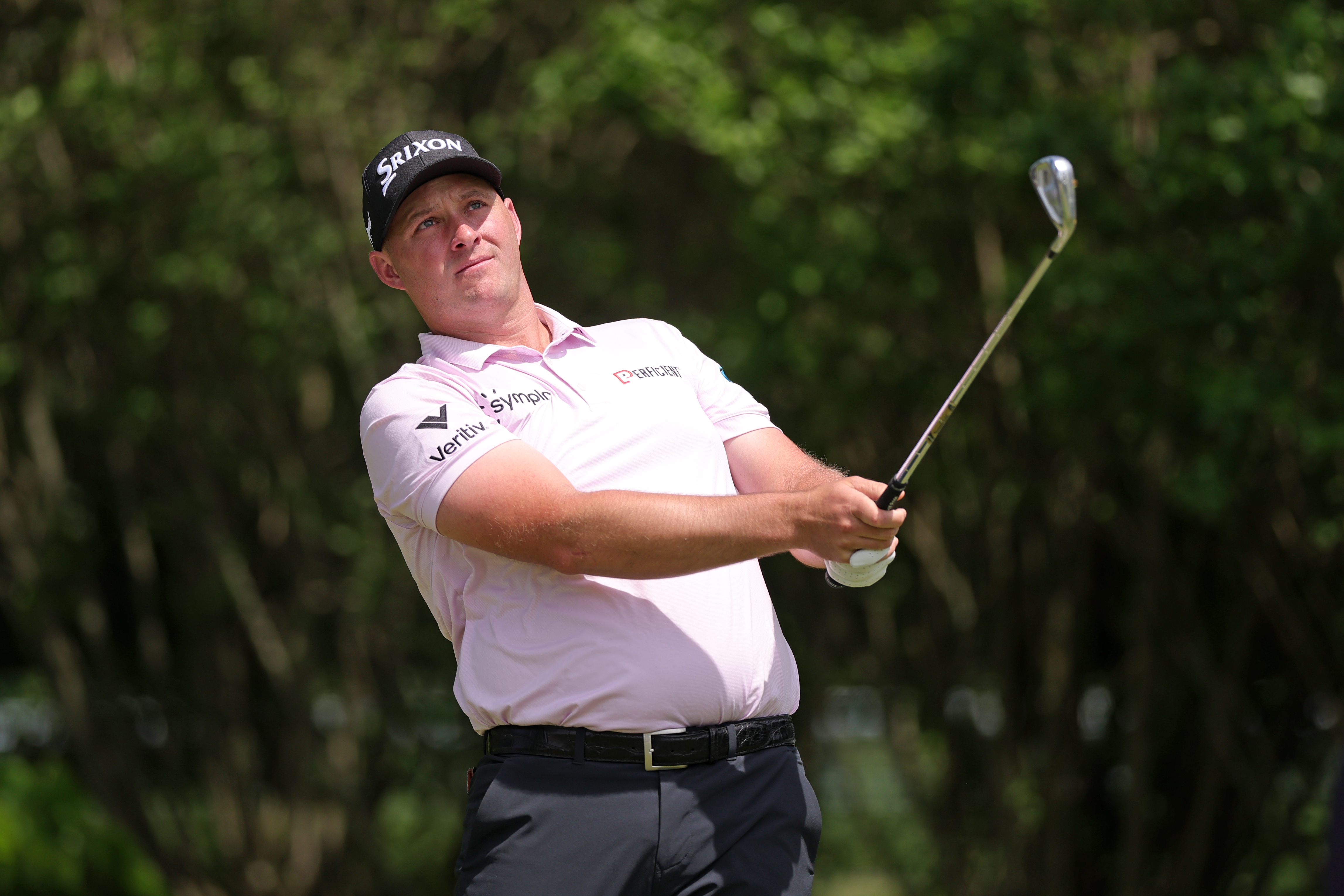 Sepp Straka watches his wedge shot