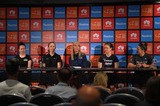 Athletes speak to the press at the Women's Tour Down Under