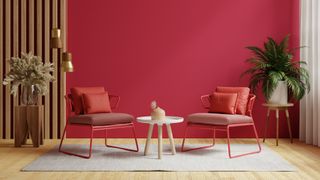 Red living room with red furniture